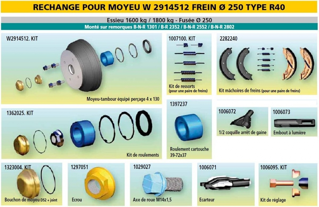 Rechange essieux 1600/1800 kg