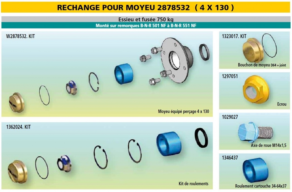 Rechange essieu 750 kg