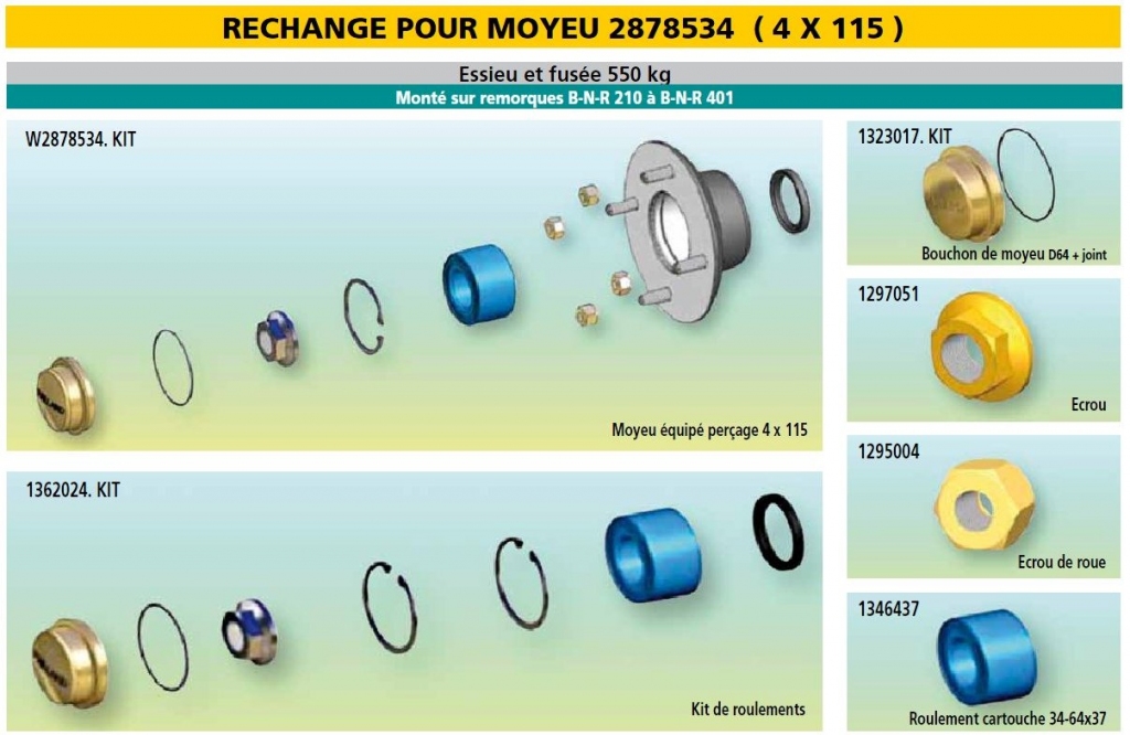 Rechange essieu 550 kg